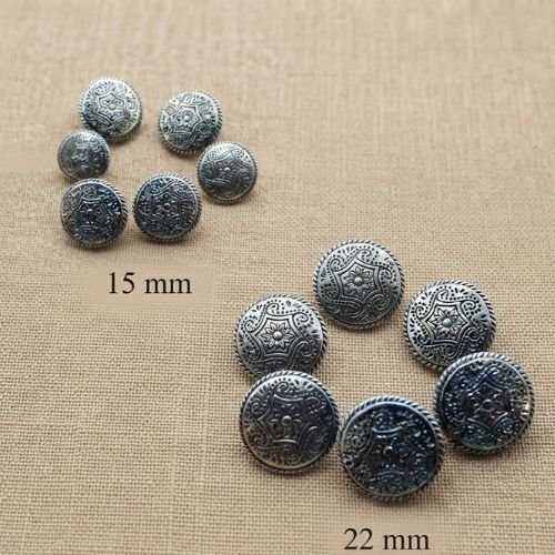 Lot de 6 boutons acrylique argenté à motif floral et géométrique – 15 mm ou 22 mm