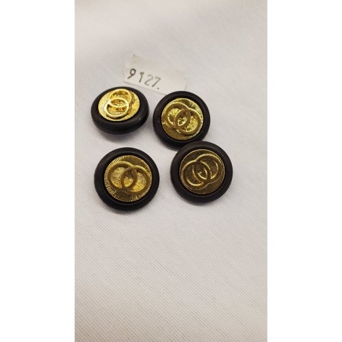 Bouton acrylique à queue de belle qualité et vintage composé noir et or,21 mm,vendu par 6 / soit 1,08 € l'unité