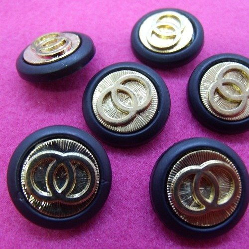 Lot de 6 boutons acrylique noir et or composé – 21 mm