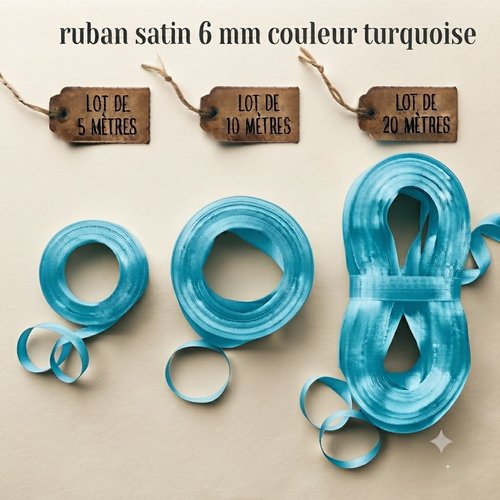 Déstockage ruban satin turquoise – 6 mm – vendu par lots de 5, 10 et 20 mètres