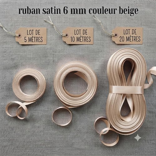 Déstockage ruban satin beige – 6 mm – vendu par lots de 5, 10 et 20 mètres