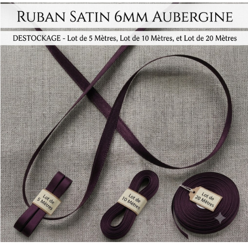 Déstockage ruban satin aubergine – 6 mm – vendu par lots de 5, 10 et 20 mètres