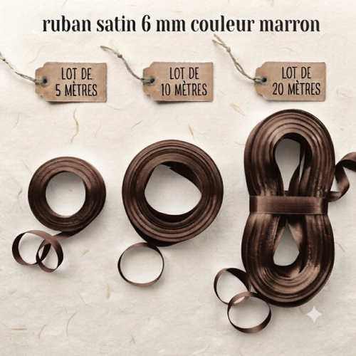 Déstockage ruban satin marron – 6 mm – vendu par lots de 5, 10 et 20 mètres