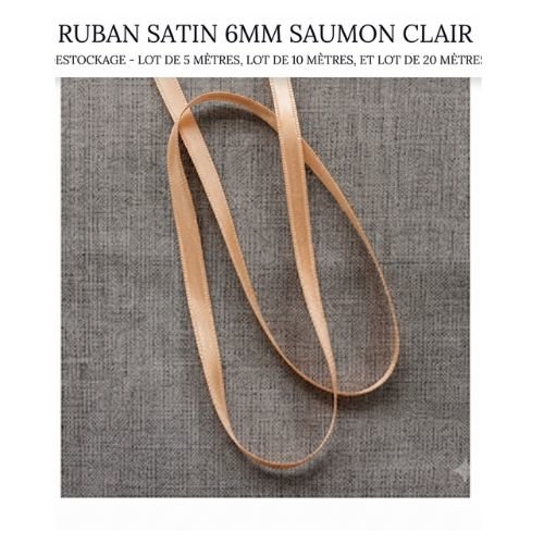 Déstockage ruban satin saumon clair – 6 mm – vendu par lots de 5, 10 et 20 mètres