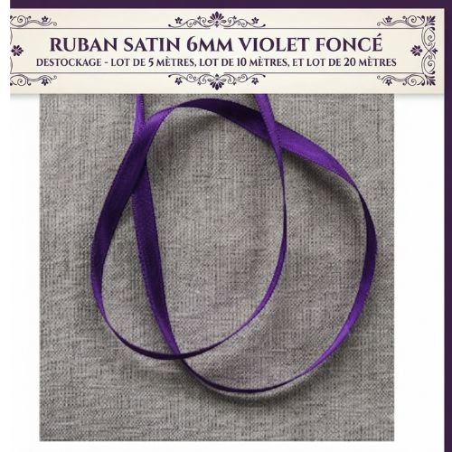 Déstockage ruban satin violet foncé – 6 mm – vendu par lots de 5, 10 et 20 mètres
