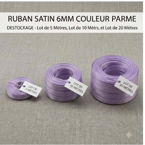 Déstockage ruban satin parme – 6 mm – vendu par lots de 5, 10 et 20 mètres