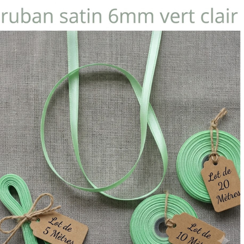 Déstockage ruban satin vert clair – 6 mm – vendu par lots de 5, 10 et 20 mètres