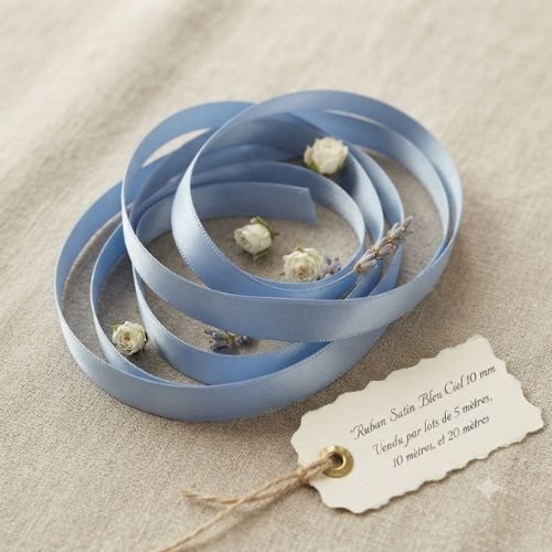Déstockage ruban satin bleu ciel – 10 mm – vendu par lots de 5, 10 et 20 mètres