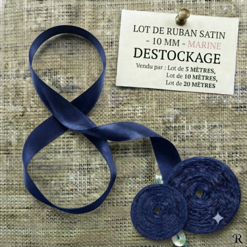 Déstockage ruban satin bleu marine – 10 mm – vendu par lots de 5, 10 et 20 mètres