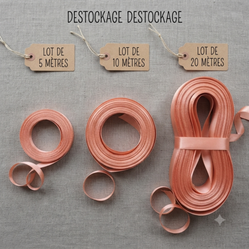 Déstockage ruban satin saumon – 10 mm – vendu par lots de 5, 10 et 20 mètres