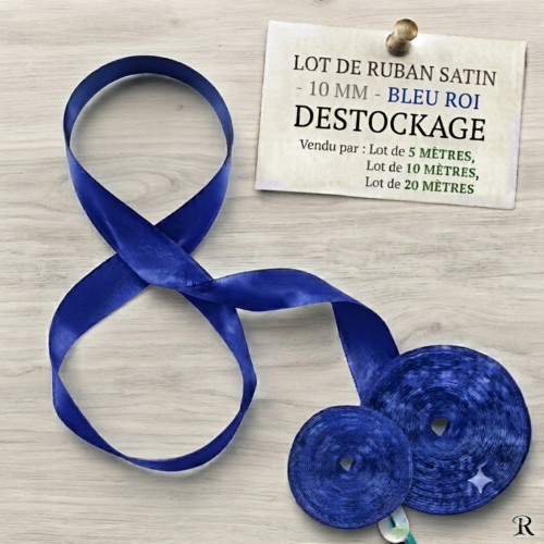 Déstockage ruban satin bleu roi – 10 mm – vendu par lots de 5, 10 et 20 mètres