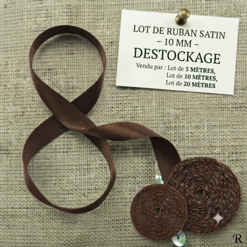 Déstockage ruban satin marron – 10 mm – vendu par lots de 5, 10 et 20 mètres