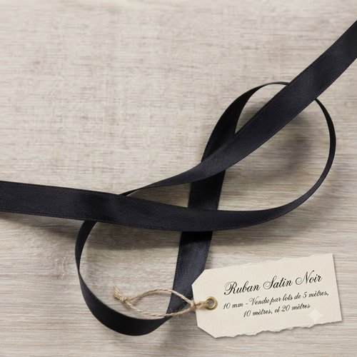 Déstockage ruban satin noir – 10 mm – vendu par lots de 5, 10 et 20 mètres