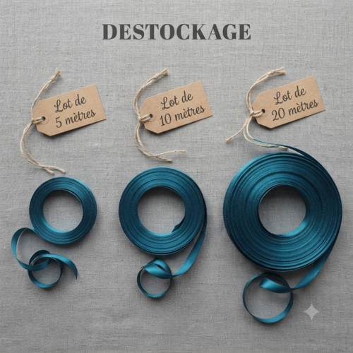 Déstockage ruban satin bleu vert – 10 mm – vendu par lots de 5, 10 et 20 mètres