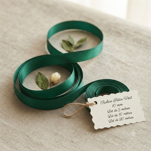 Déstockage ruban satin vert – 10 mm – vendu par lots de 5, 10 et 20 mètres