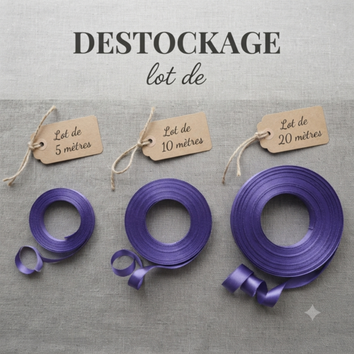 Déstockage ruban satin violet – 10 mm – vendu par lots de 5, 10 et 20 mètres