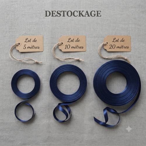 Déstockage ruban satin bleu nuit – 10 mm – vendu par lots de 5, 10 et 20 mètres