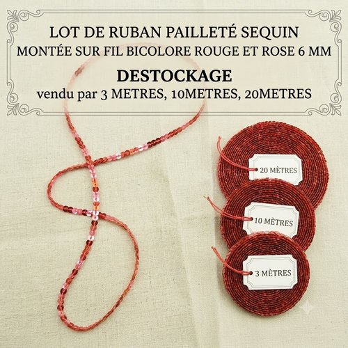 Ruban sequin bicolore – rouge & rose – 6 mm – lot créatif