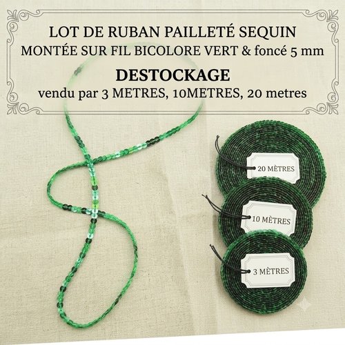 Ruban sequin bicolore – dégradé de vert – 5 mm – lot créatif