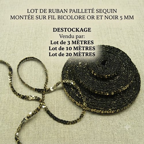 Ruban sequin & fil – or & noir – 5 mm – lot créatif