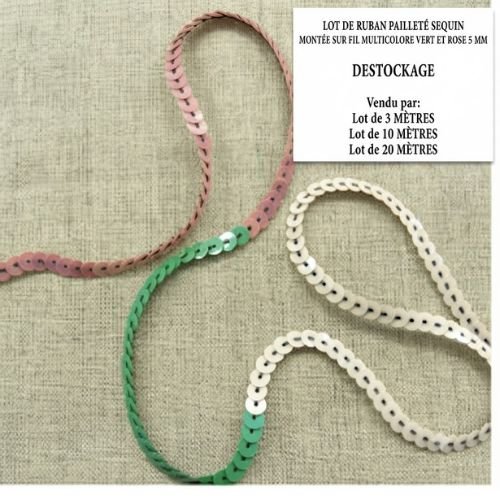 Ruban sequin & fil – multicolore (vert & rose) – 5 mm – lot créatif