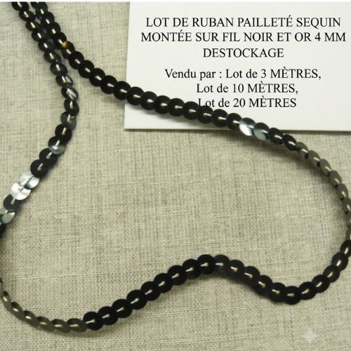 Ruban sequin & fil – noir & or – 4 mm – lot créatif