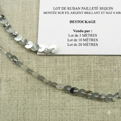 Ruban sequin & fil – argent brillant & mat – 6 mm – lot créatif