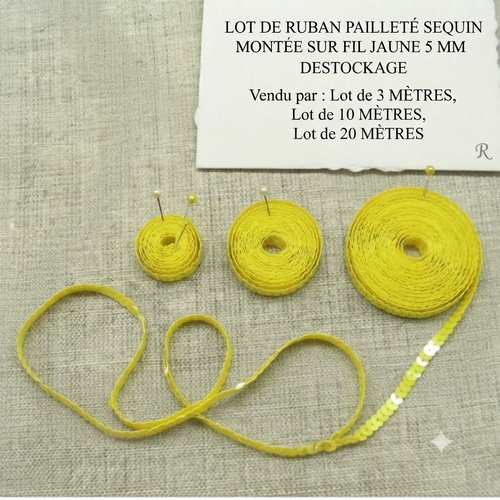 Ruban sequin & fil – jaune vif – 5 mm – lot créatif