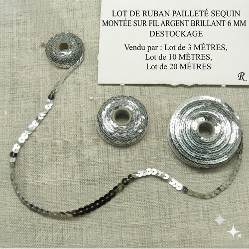Ruban sequin & fil – argent brillant – 6 mm – lot créatif