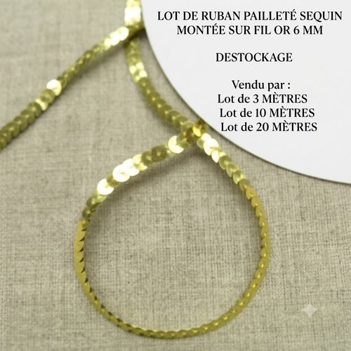 Ruban sequin & fil – or éclatant – 6 mm – lot créatif