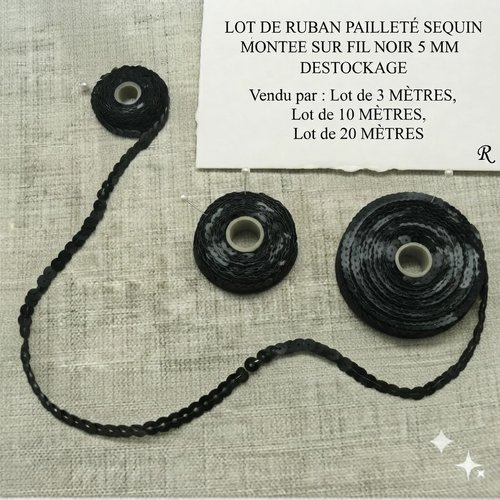 Ruban sequin & fil – noir intense – 5 mm – lot créatif