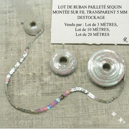 Ruban sequin & fil – cristal transparent – 5 mm – lot créatif