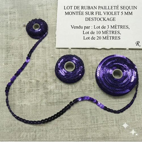 Ruban sequin & fil – violet profond – 5 mm – lot créatif