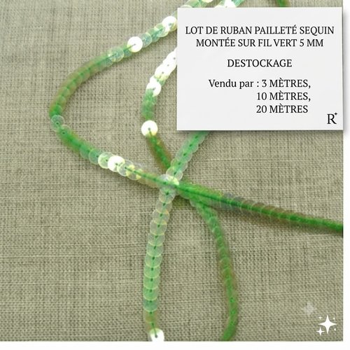 Ruban sequin & fil – vert éclatant – 5 mm – lot créatif
