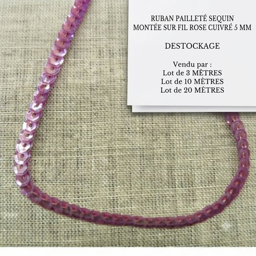 Ruban sequin & fil – rose cuivré – 5 mm – lot créatif