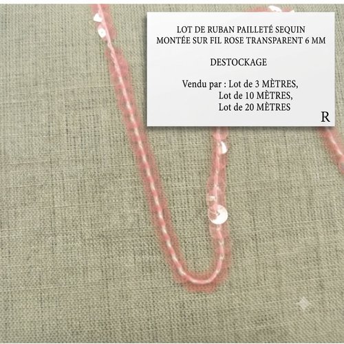 Ruban sequin & fil – rose transparent – 6 mm – lot créatif