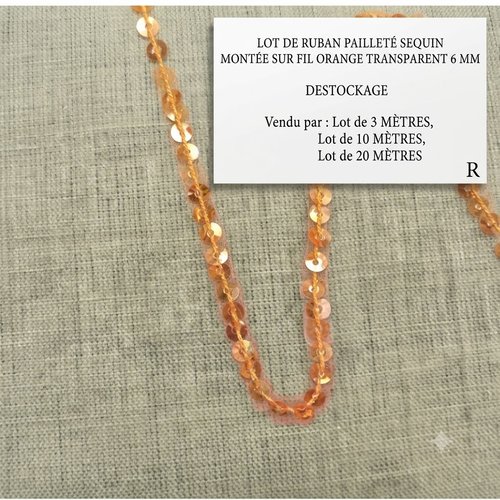 Ruban sequin & fil – orange transparent – 6 mm – lot créatif