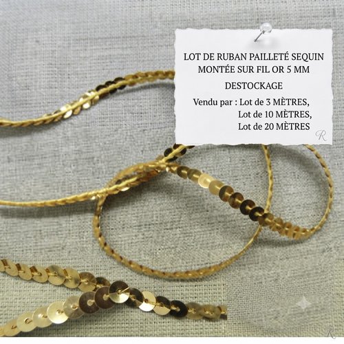 Ruban sequin & fil – or – 5 mm – lot créatif