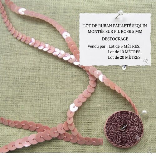 Galon sequin rose – 5 mm – finition couture élégante