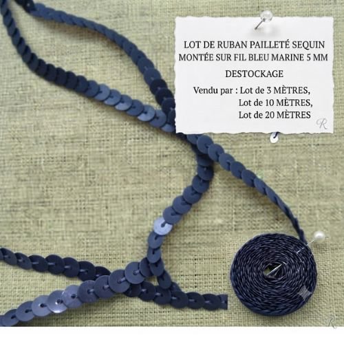 Galon sequin bleu marine – 5 mm – finition couture élégante