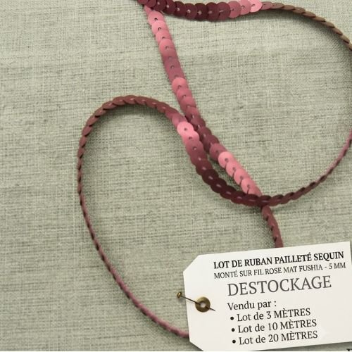 Ruban sequin rose fuchsia mat – 5 mm – élégance intense