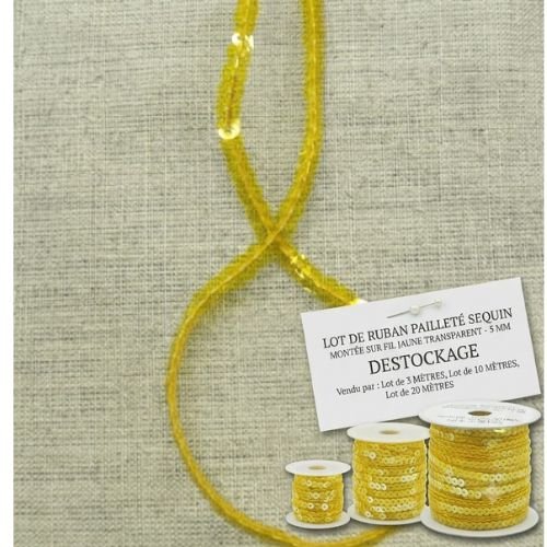 Ruban sequin jaune translucide – 5 mm – éclat solaire
