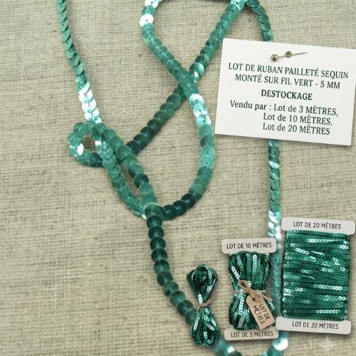 Ruban sequin vert – 5 mm – éclat naturel