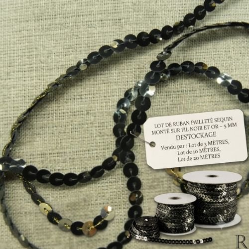 Ruban sequin bicolore noir et or – 5 mm – raffinement contrasté