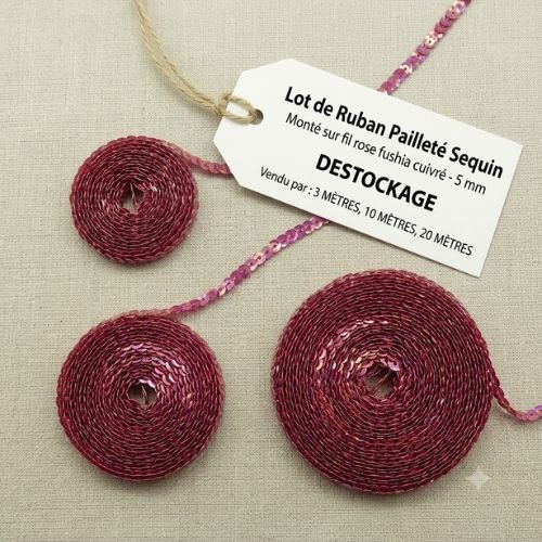 Galon sequin rose fuchsia cuivré – 5 mm – éclat captivant