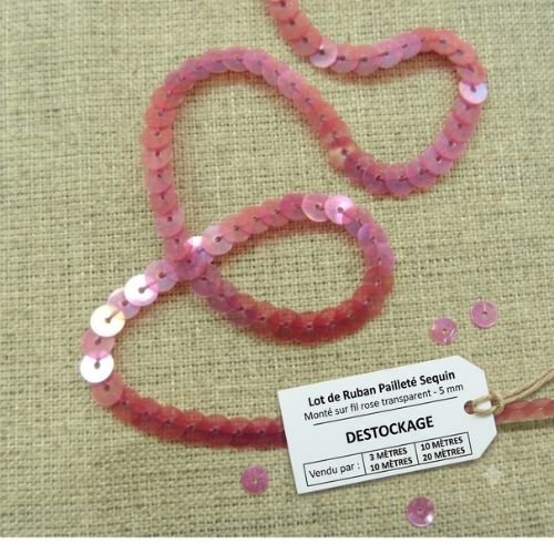 Galon sequin rose transparent – 5 mm – douceur lumineuse