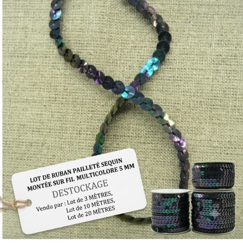Galon sequin multicolore – 5 mm – reflets irisés