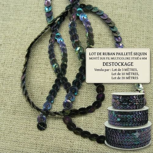 Galon sequin multicolore strié – 6 mm – finition texturée