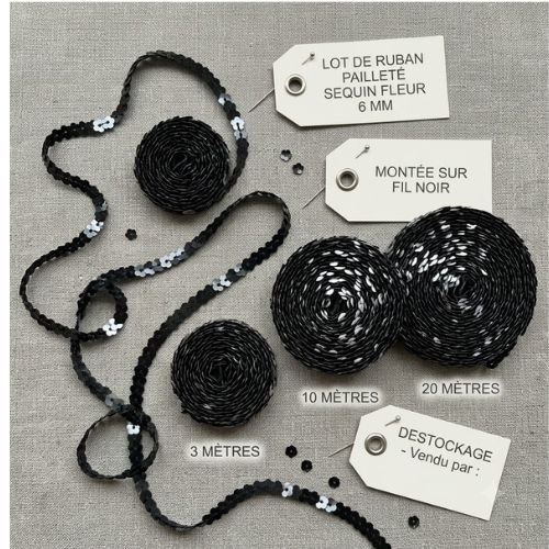 Galon sequin fleur – noir 6 mm