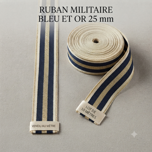 Ruban militaire bleu et or 25 mm